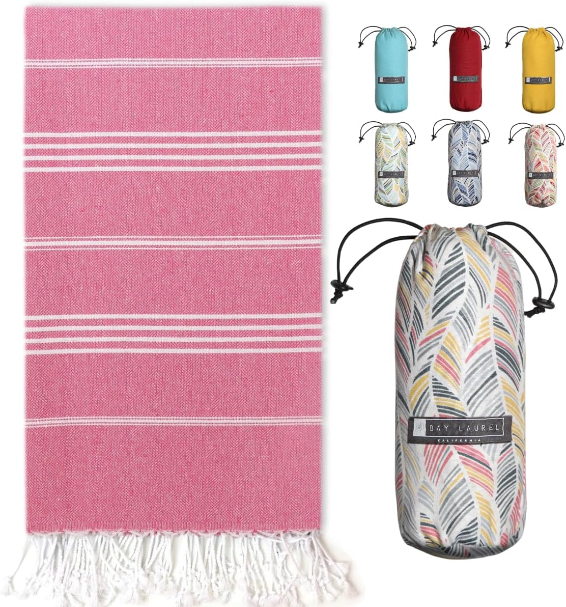 Bay Laurel Turkish Beach Towel with Travel Bag — Oversized 39" × 71", Quick-Dry & Sand-Free