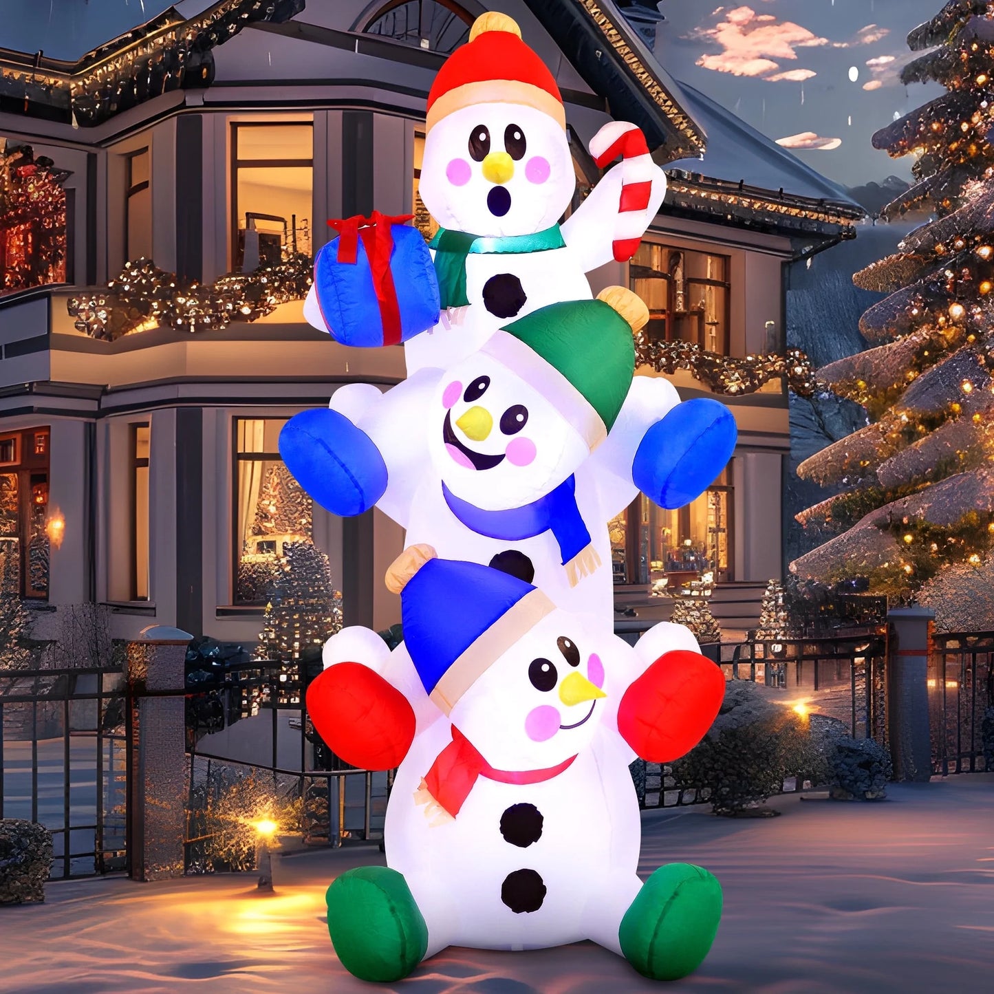 6 FT Inflatable Snowmen Outdoor Decoration with Built-In LED Lights – Three Sitting Snowmen Christmas Blow-Up for Yard, Lawn & Holiday Party Décor