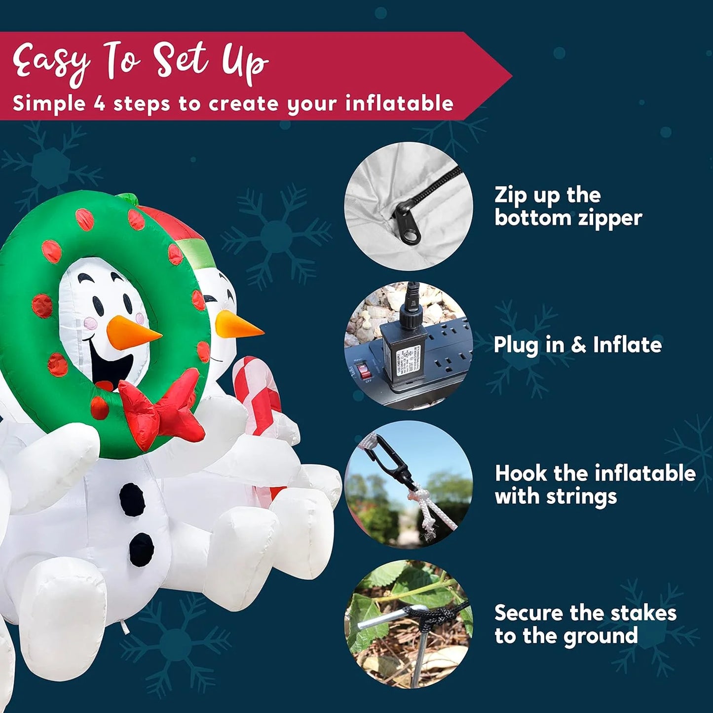 6 FT Inflatable Snowmen Outdoor Decoration with Built-In LED Lights – Three Sitting Snowmen Christmas Blow-Up for Yard, Lawn & Holiday Party Décor