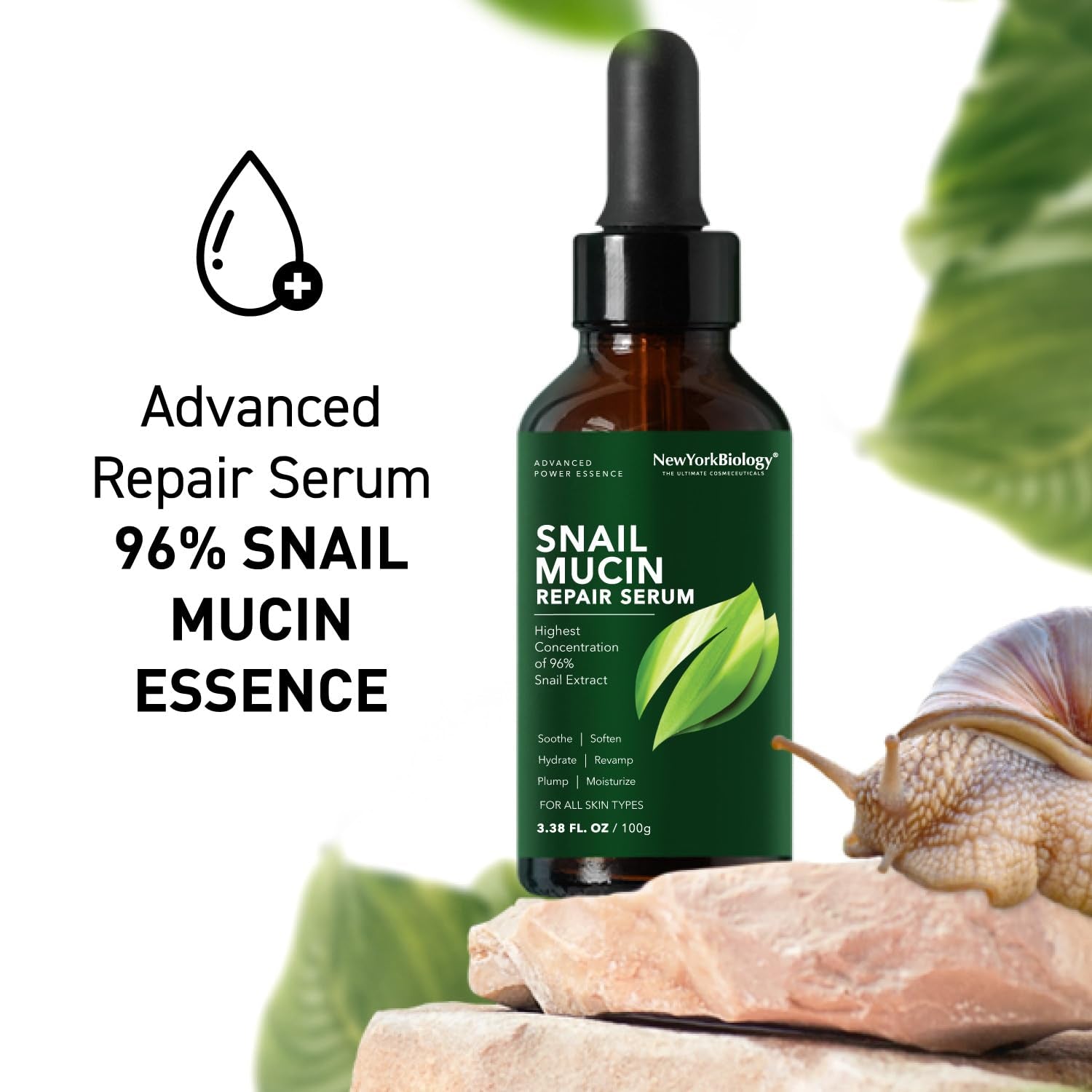 96% Korean Snail Mucin Serum | Hydrating & Repairing Anti-Aging Face Essence for Smooth, Radiant Skin