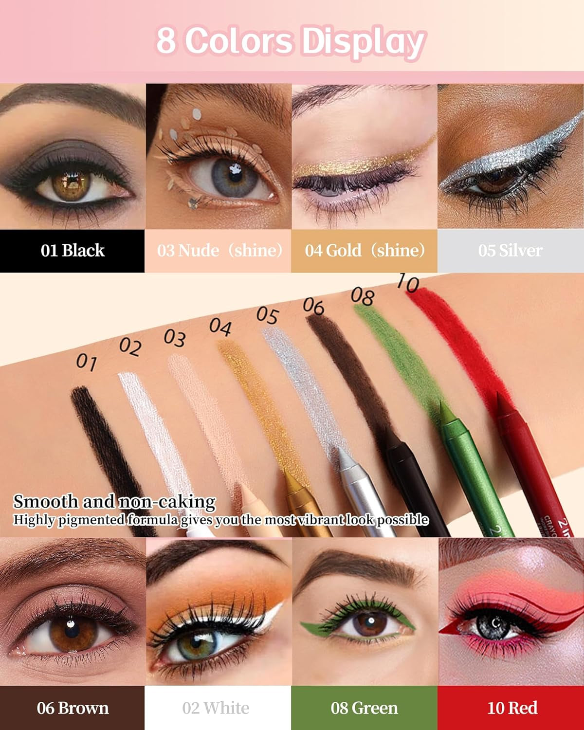 3-Piece Multi-Use Colored Gel Eyeliner Pencil Set | Long-Lasting Waterproof & Smudge proof Eyeliner, Eyeshadow & Lip Liner Pencils – Professional K-Beauty Eye Makeup Kit with Sharpener