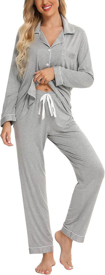 Luxuriously Soft Women's Button-Up Pajama Set - Cozy Long Sleeve Shirt and Pants Lounge Set in Elegant Green (Sizes S-XXL)