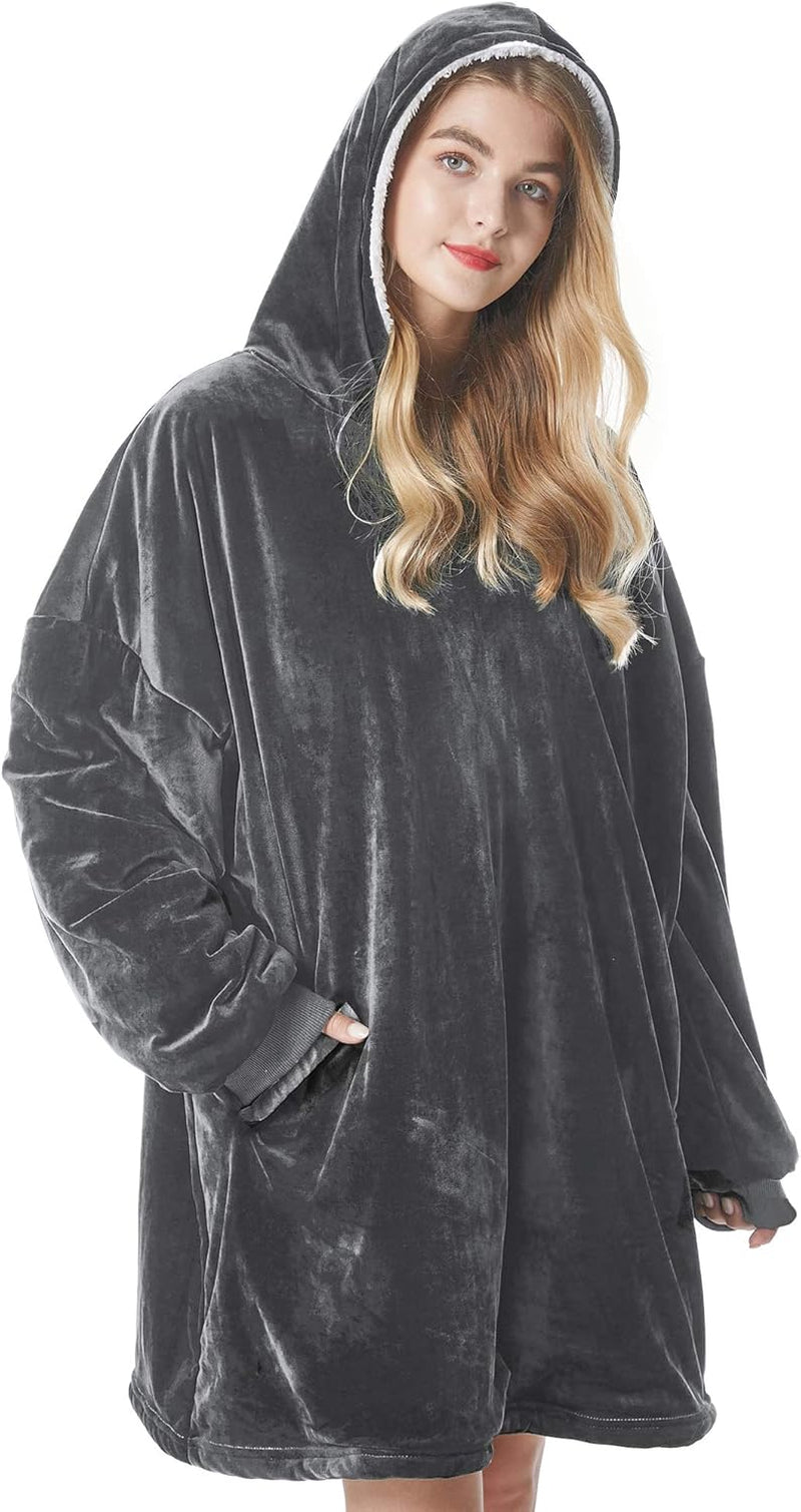Oversized Wearable Blanket Hoodie – Ultra Soft Sherpa Fleece Sweatshirt, One Size Cozy Gift for Women & Men