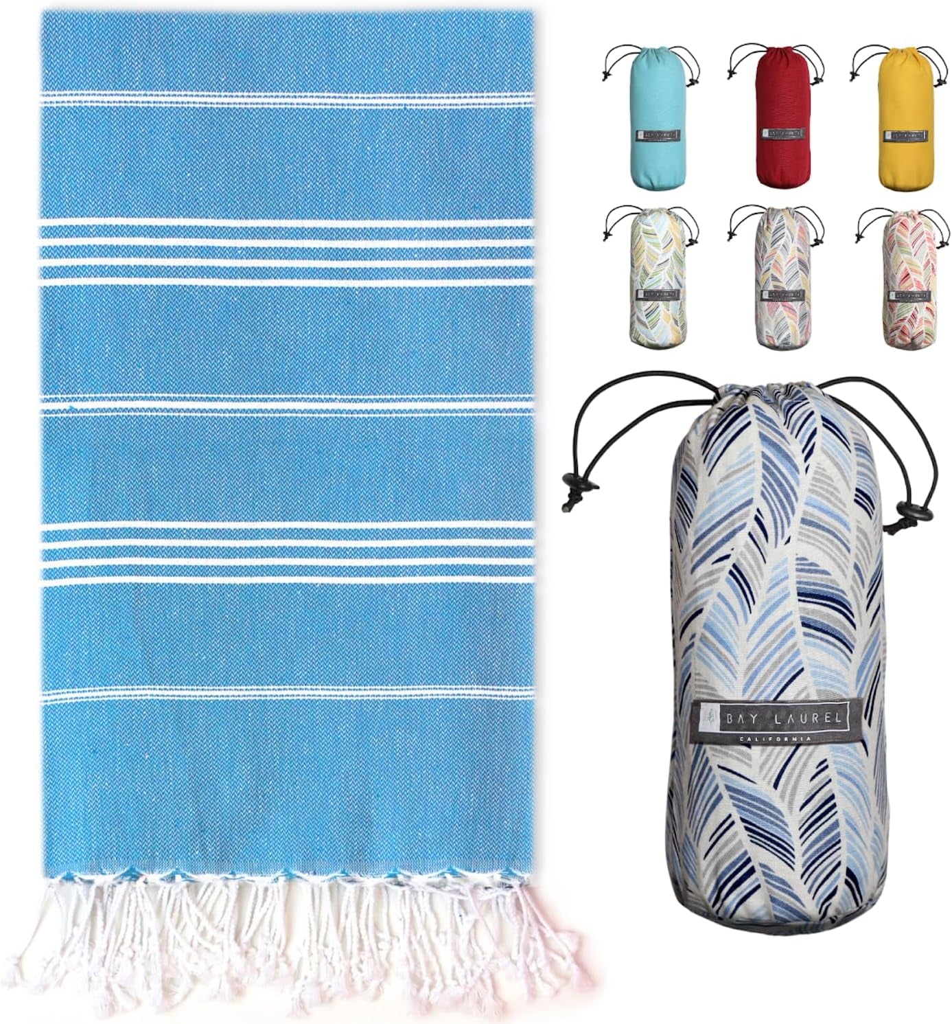 Bay Laurel Turkish Beach Towel with Travel Bag — Oversized 39" × 71", Quick-Dry & Sand-Free