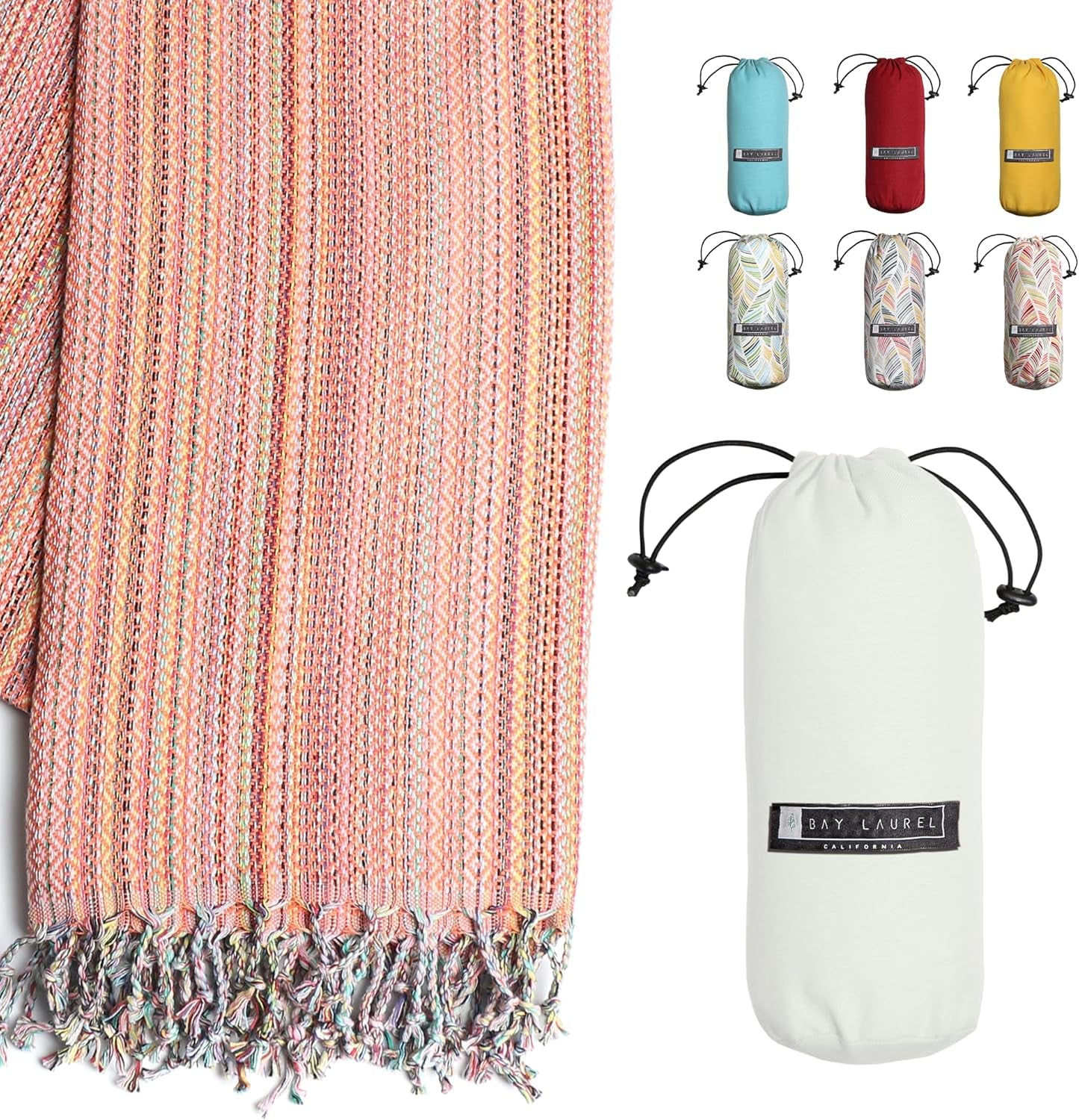Bay Laurel Turkish Beach Towel with Travel Bag — Oversized 39" × 71", Quick-Dry & Sand-Free