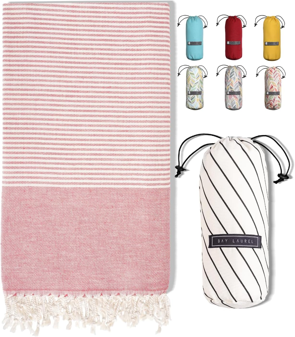 Bay Laurel Turkish Beach Towel with Travel Bag — Oversized 39" × 71", Quick-Dry & Sand-Free