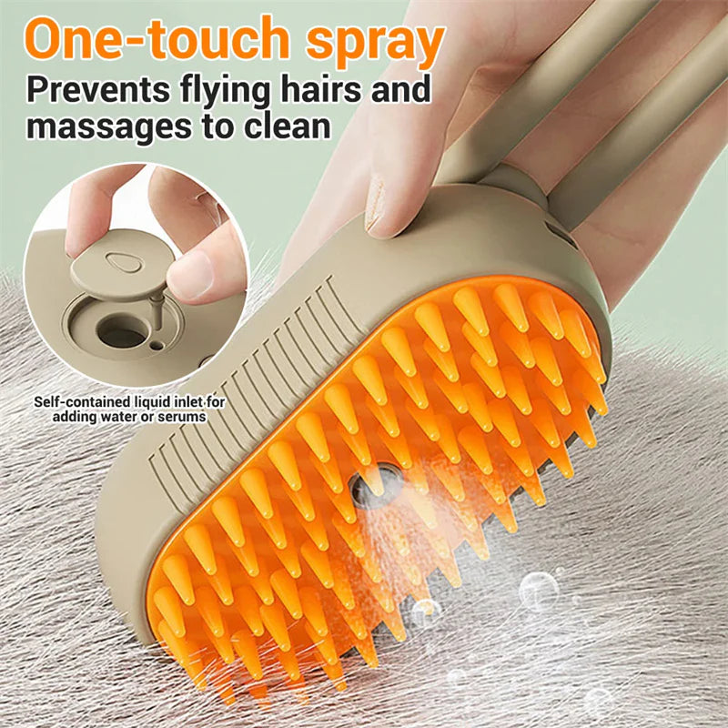 3-in-1 Steam Spray Pet Grooming Brush – Cat & Dog Hair Care Solution