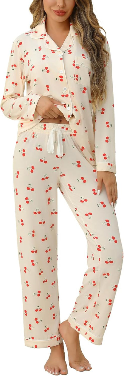 Luxuriously Soft Women's Button-Up Pajama Set - Cozy Long Sleeve Shirt and Pants Lounge Set in Elegant Green (Sizes S-XXL)