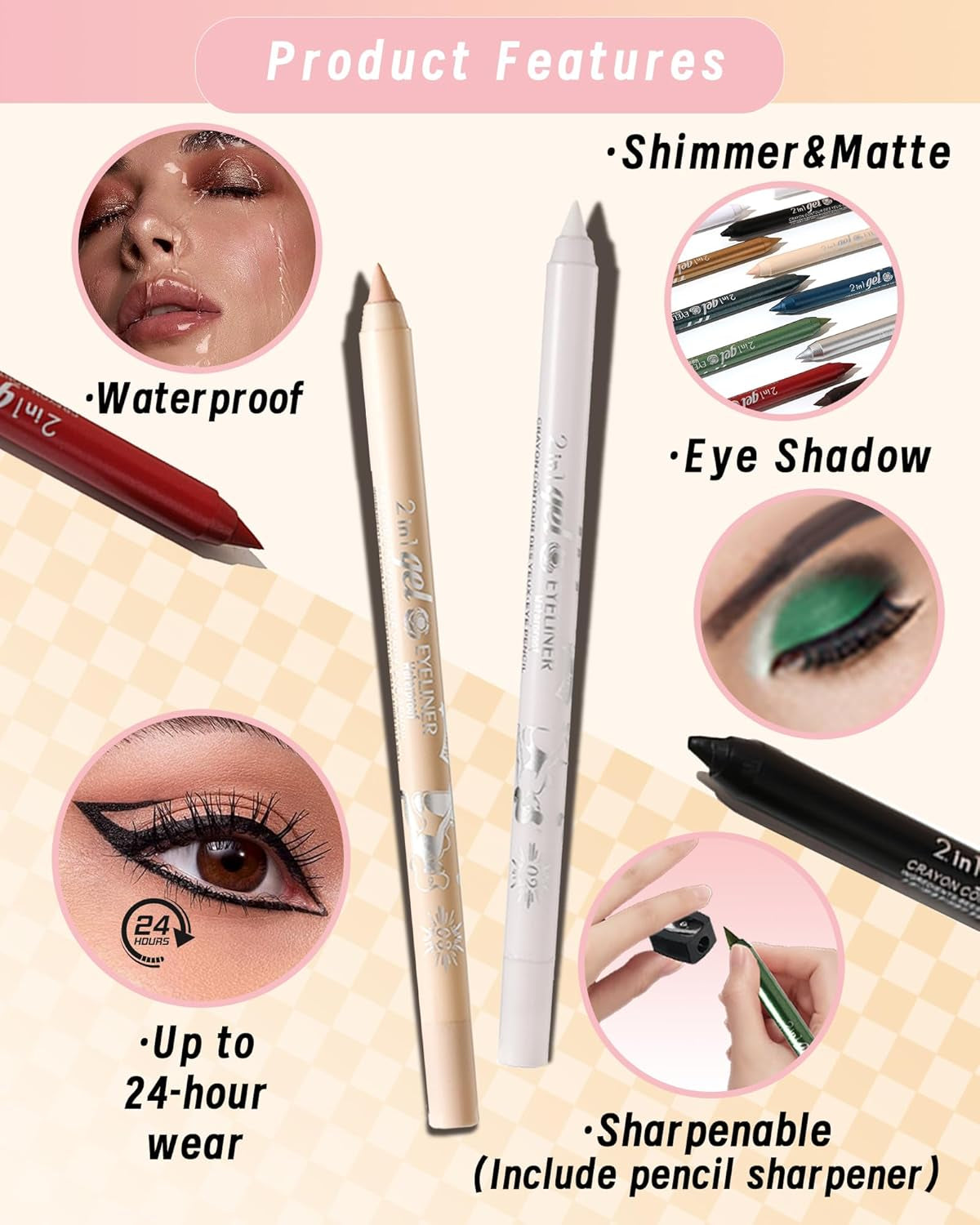 3-Piece Multi-Use Colored Gel Eyeliner Pencil Set | Long-Lasting Waterproof & Smudge proof Eyeliner, Eyeshadow & Lip Liner Pencils – Professional K-Beauty Eye Makeup Kit with Sharpener