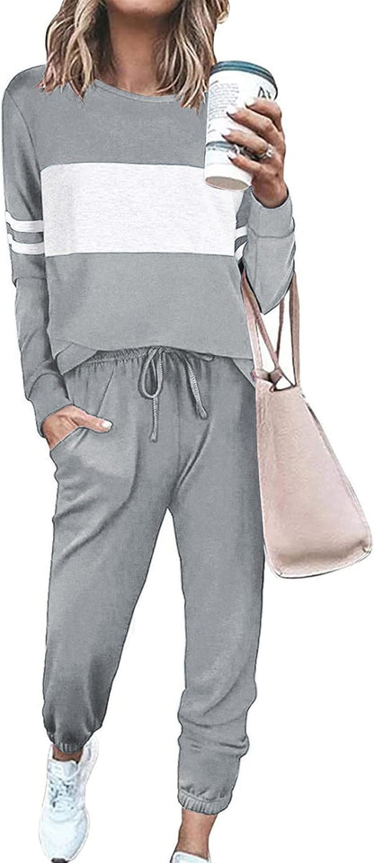 Womens 2 Piece Lounge Set 2025: Long Sleeve Top and High Waisted Sweatpants for Fall Fashion and Travel