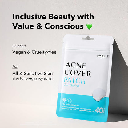 Avarelle Acne Cover Patches | Hydrocolloid Pimple Patches with Tea Tree, Cica & Calendula – Vegan, Cruelty-Free Korean Skincare Zit Patches
