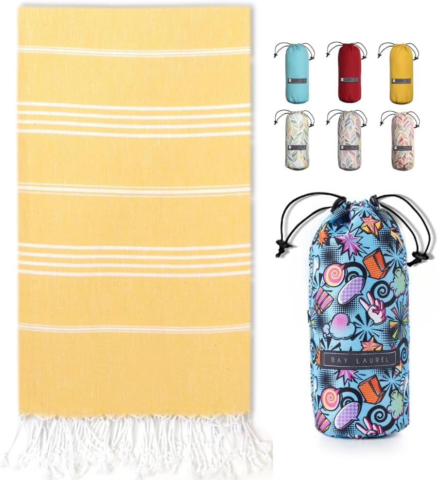 Bay Laurel Turkish Beach Towel with Travel Bag — Oversized 39" × 71", Quick-Dry & Sand-Free