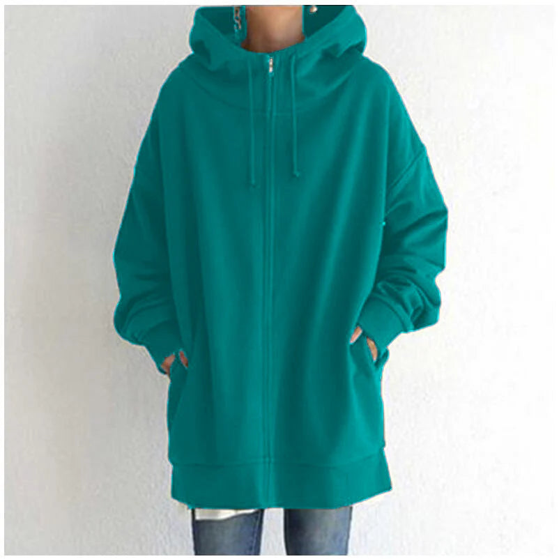 Women’s Oversized Hooded Coat – Long Zip-Up Velvet Sweatshirt, Tie-Collar Loose Fit Jacket (S–5XL)