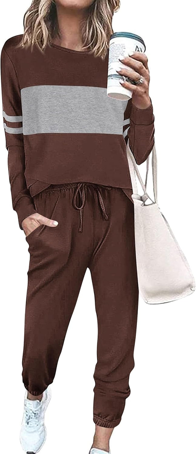 Womens 2 Piece Lounge Set 2025: Long Sleeve Top and High Waisted Sweatpants for Fall Fashion and Travel