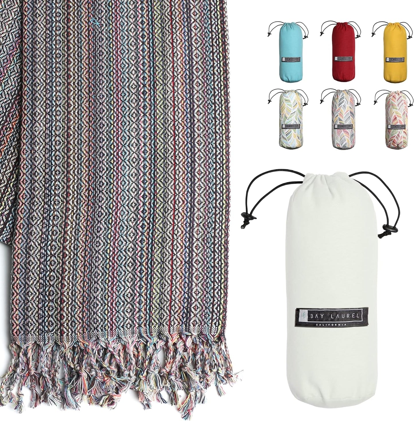 Bay Laurel Turkish Beach Towel with Travel Bag — Oversized 39" × 71", Quick-Dry & Sand-Free