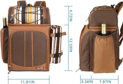Picnic Basket Backpack for 4 – Insulated Leak-Proof Cooler, Wine Holder, Fleece Blanket & Full Cutlery Set