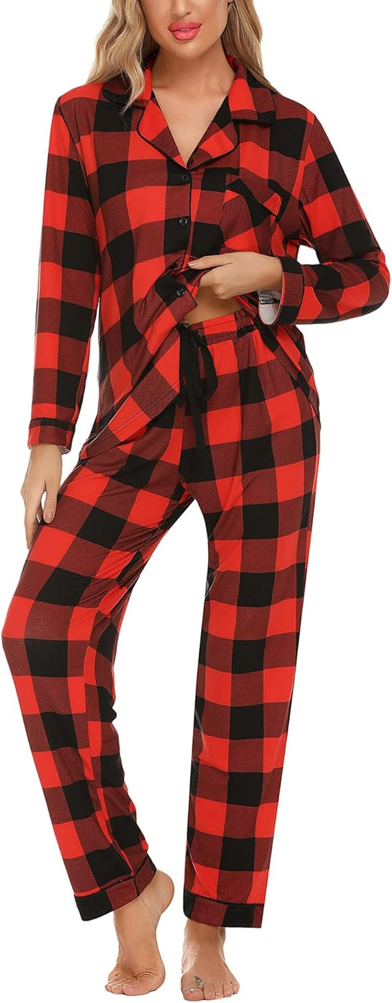 Luxuriously Soft Women's Button-Up Pajama Set - Cozy Long Sleeve Shirt and Pants Lounge Set in Elegant Green (Sizes S-XXL)