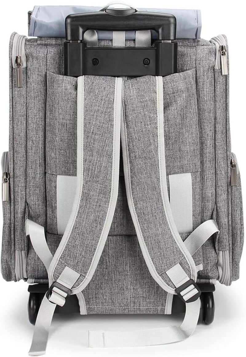 2-in-1 Rolling Pet Carrier Backpack, Grey — Telescopic Handle & Wheels, Breathable Mesh, Fits Small Dogs & Cats up to 16 lb.